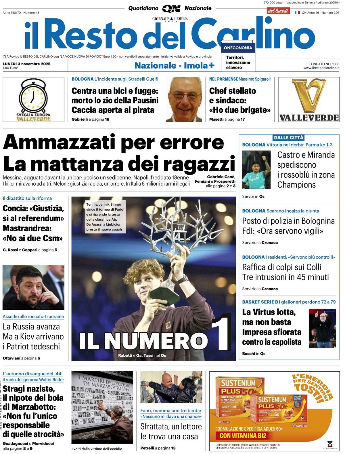 Prima Pagina Il Resto del Carlino 03/11/2025
