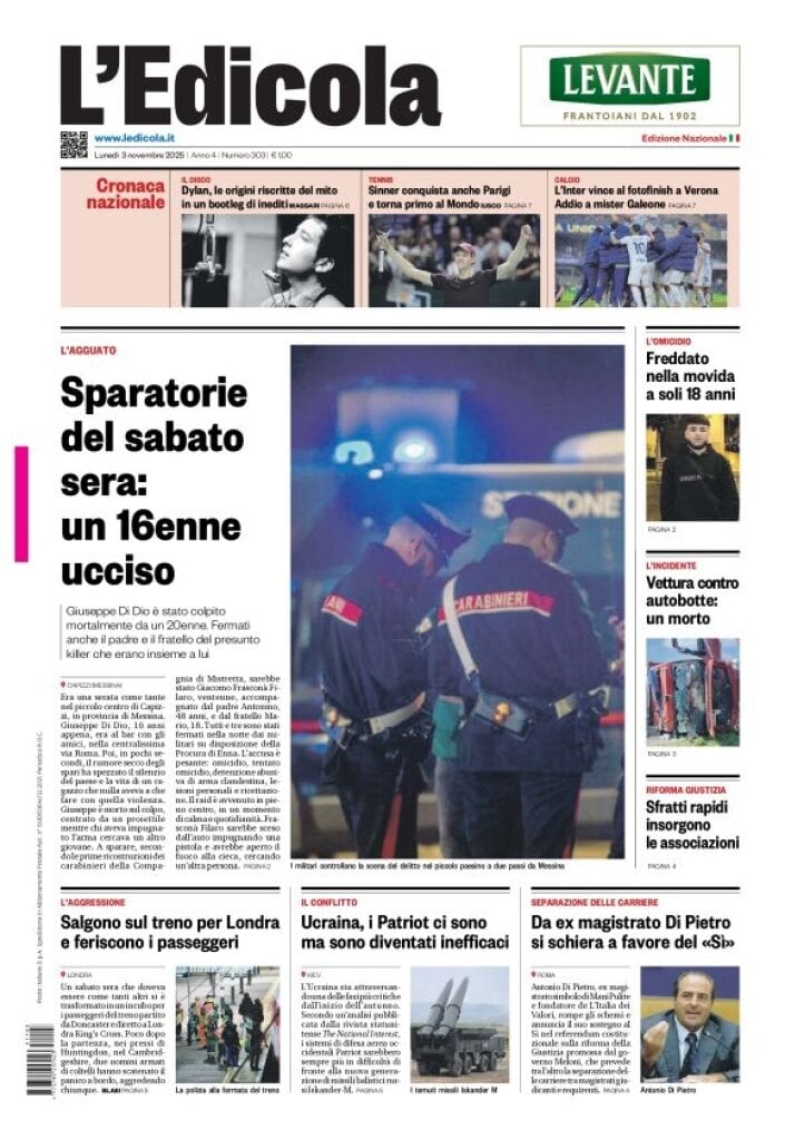 Prima Pagina L'Edicola (Nazionale) 03/11/2025