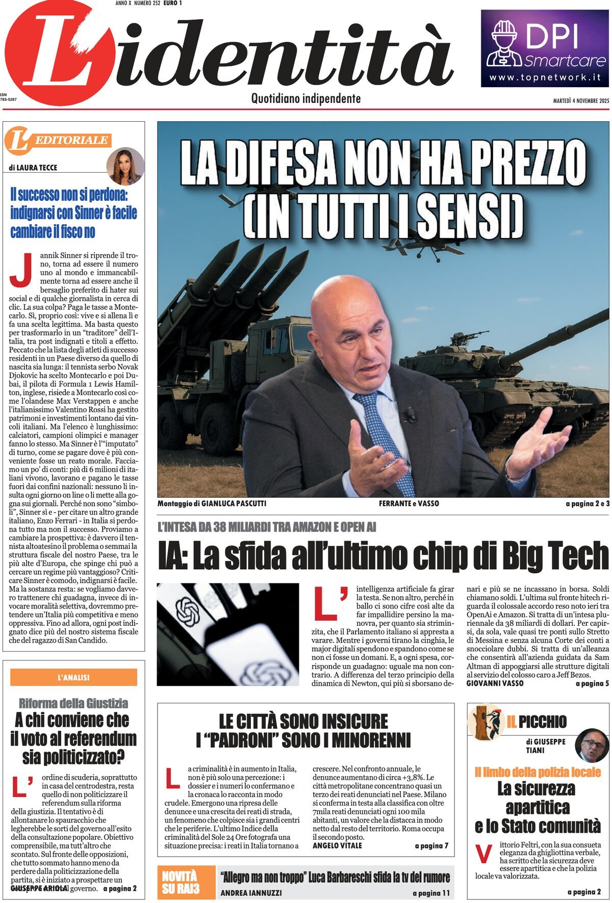 Prima Pagina L'Identità 04/11/2025