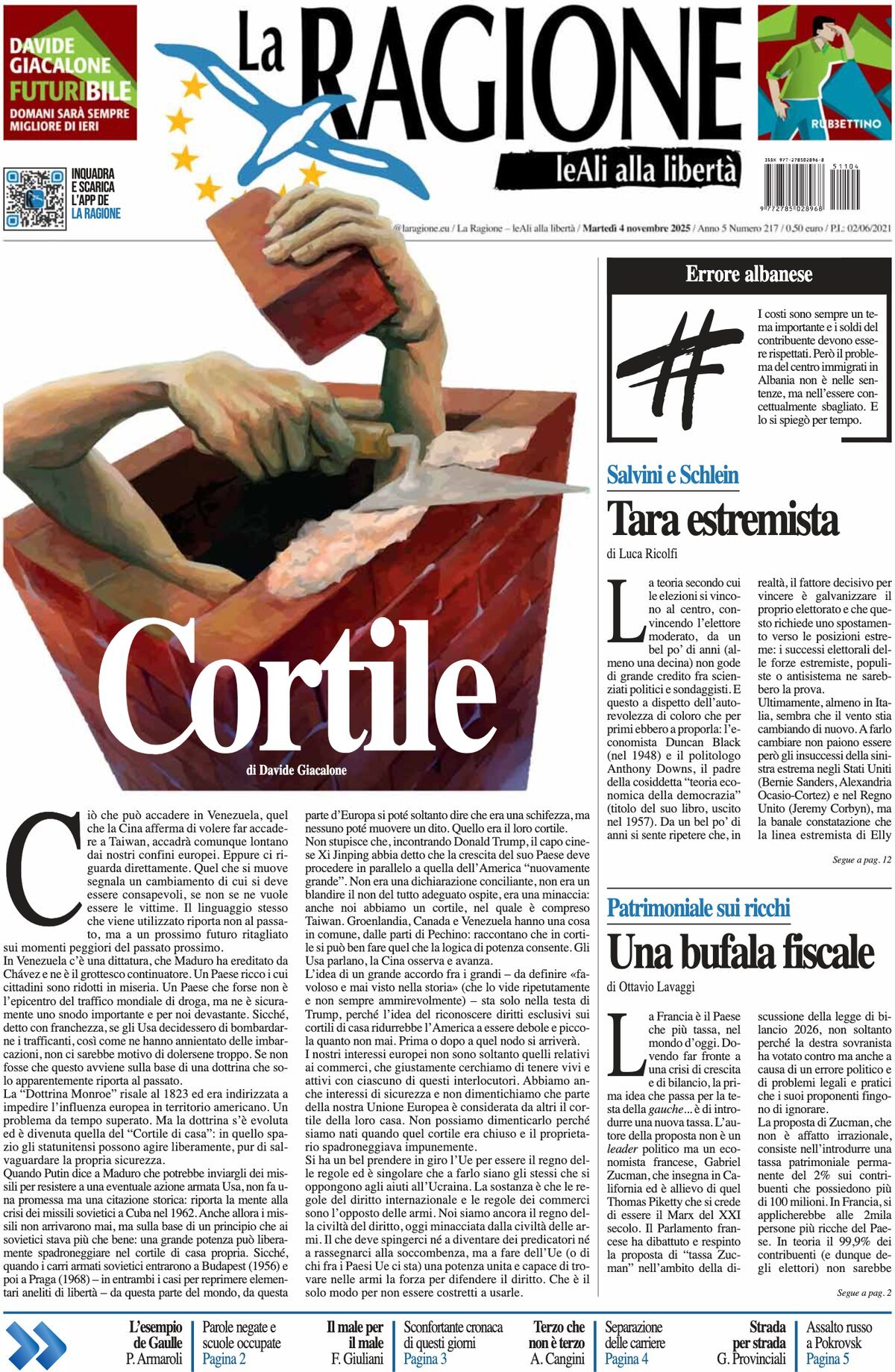 Prima Pagina La Ragione 04/11/2025