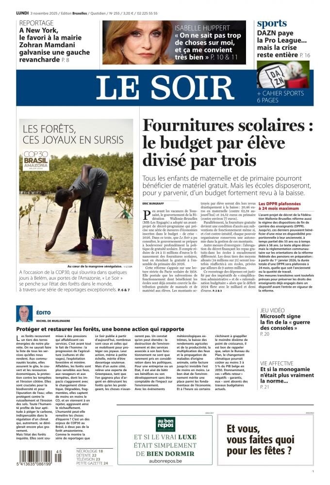Prima Pagina Le Soir 03/11/2025