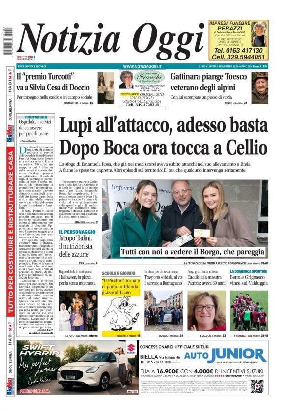 Prima Pagina Notizia Oggi 03/11/2025