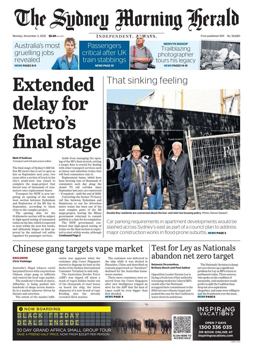 Prima Pagina The Sydney Morning Herald 03/11/2025