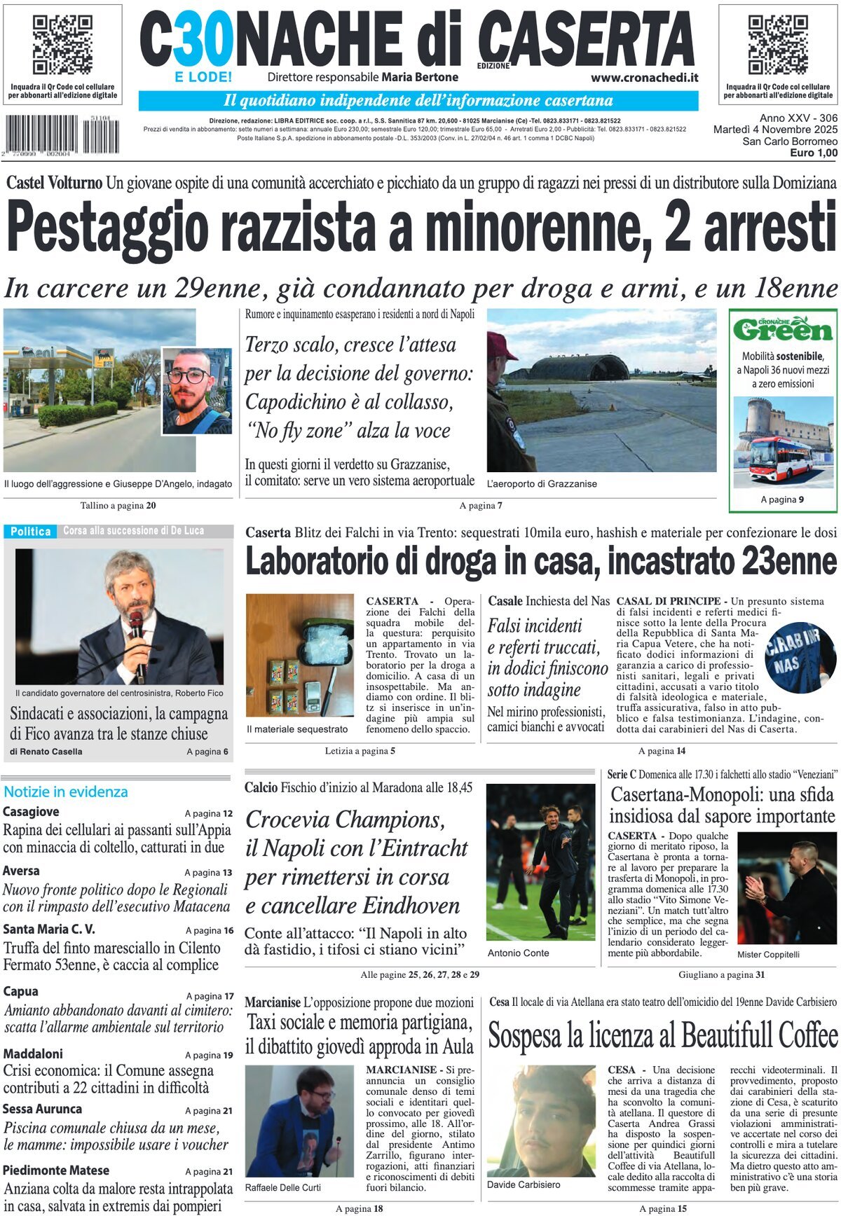 Prima Pagina Cronache di Caserta 04/11/2025