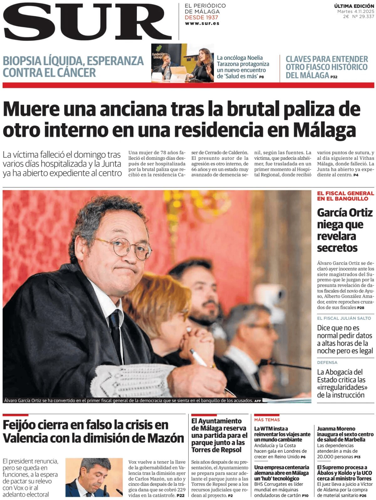 Prima Pagina Diario SUR 04/11/2025