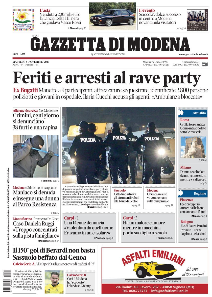 Prima Pagina Gazzetta di Modena 04/11/2025