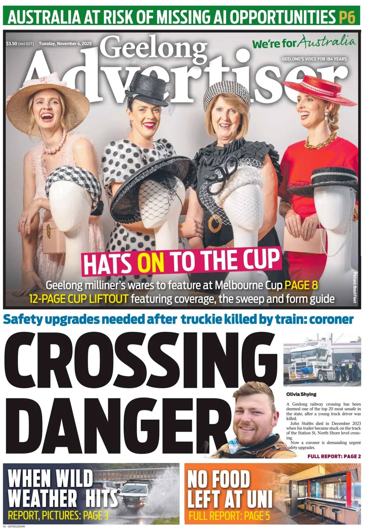 Prima Pagina Geelong Advertiser 04/11/2025