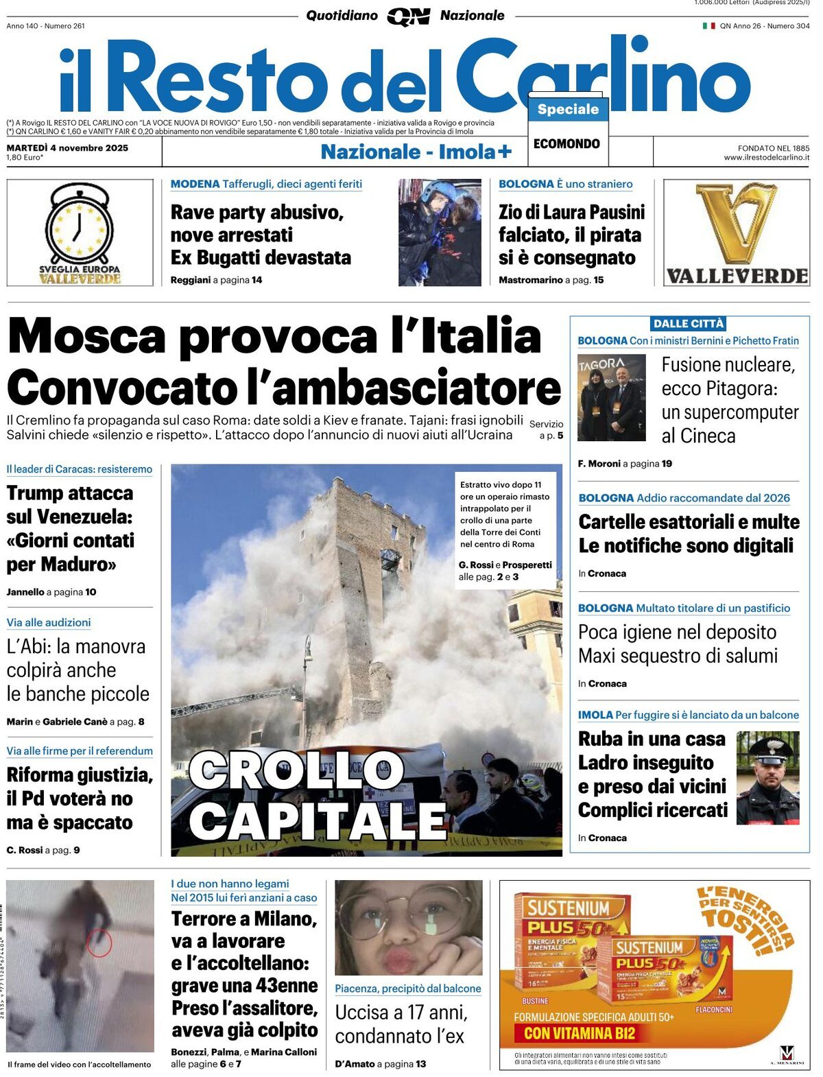 Prima Pagina Il Resto del Carlino 04/11/2025