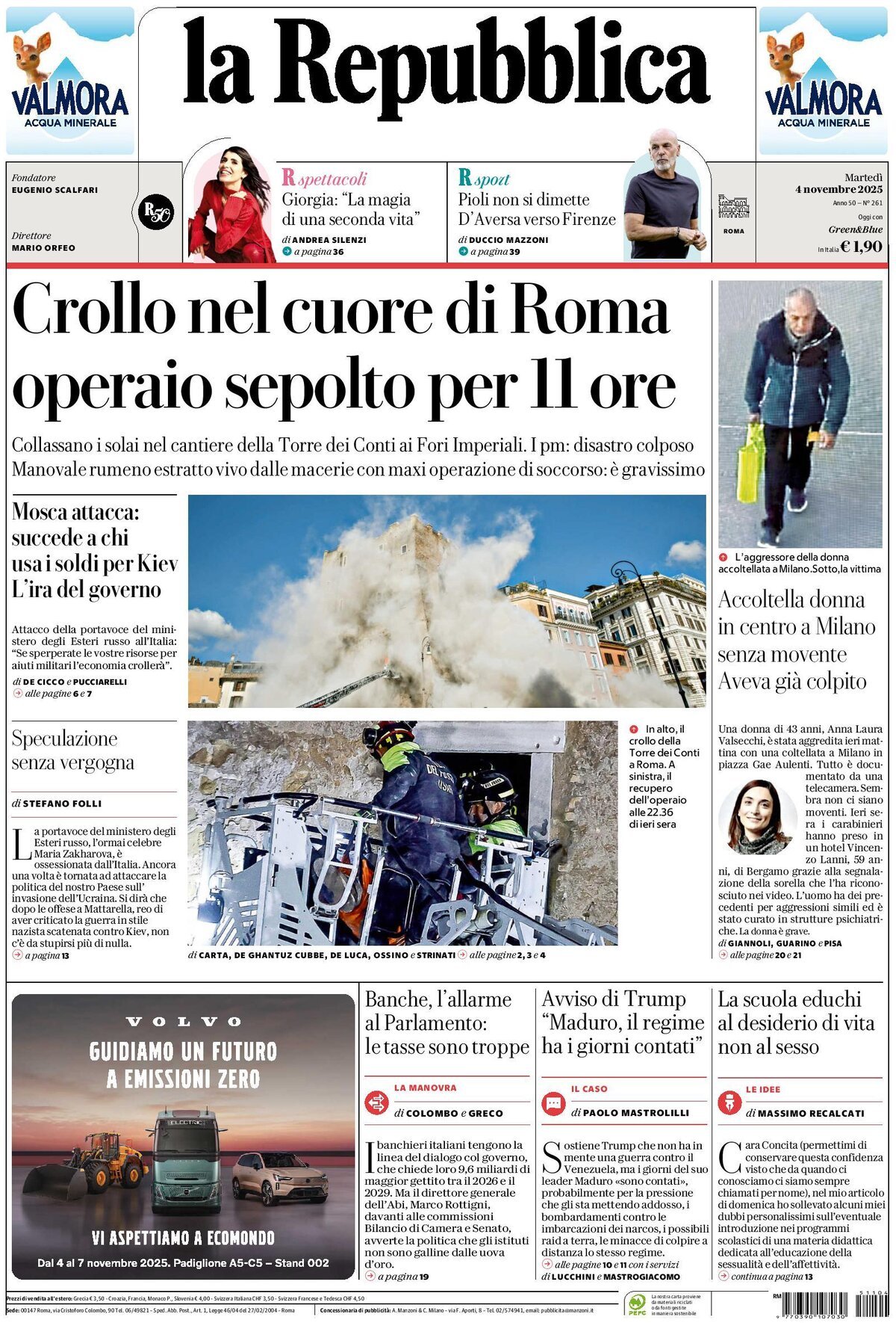 Prima Pagina La Repubblica 04/11/2025