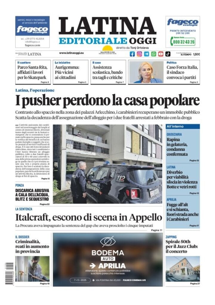Prima Pagina Latina Editoriale Oggi 04/11/2025