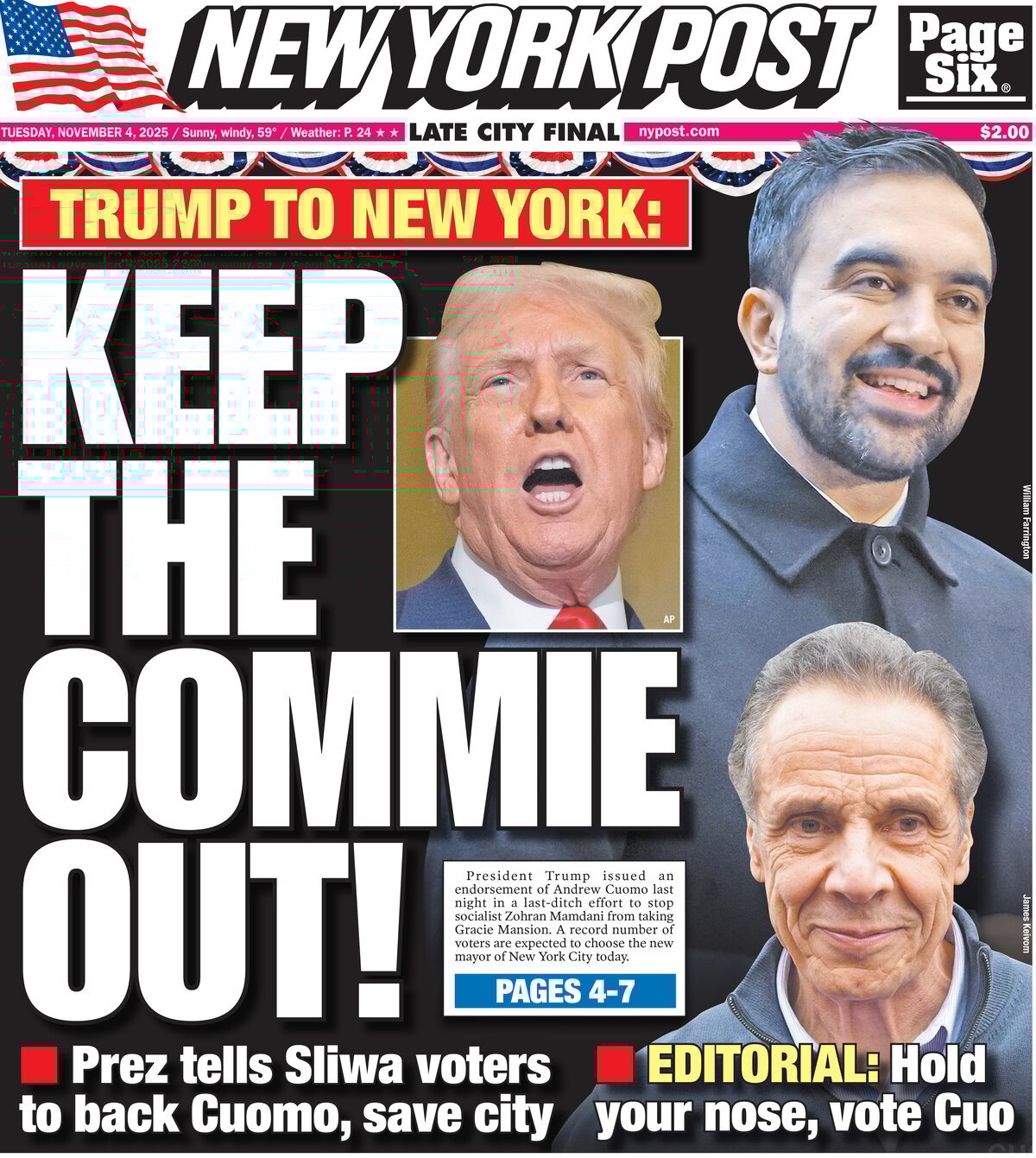 Prima Pagina New York Post 04/11/2025