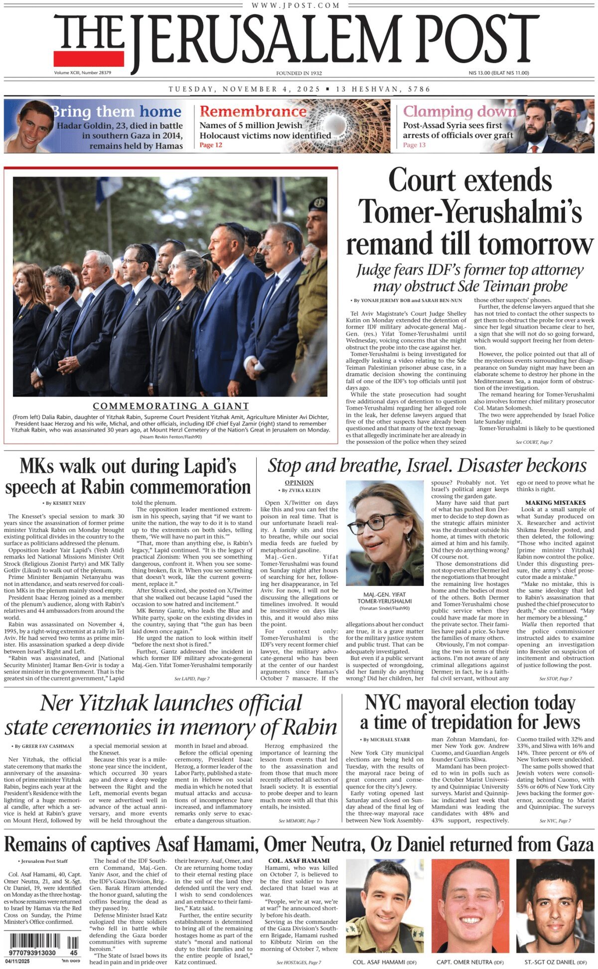 Prima Pagina The Jerusalem Post 04/11/2025