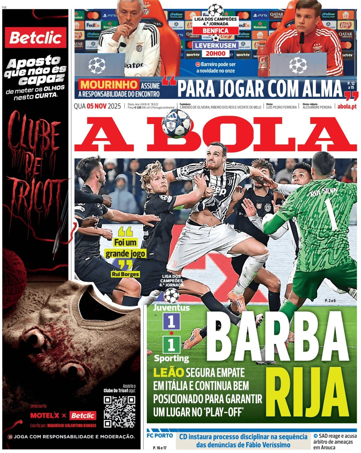 Prima Pagina A Bola 05/11/2025