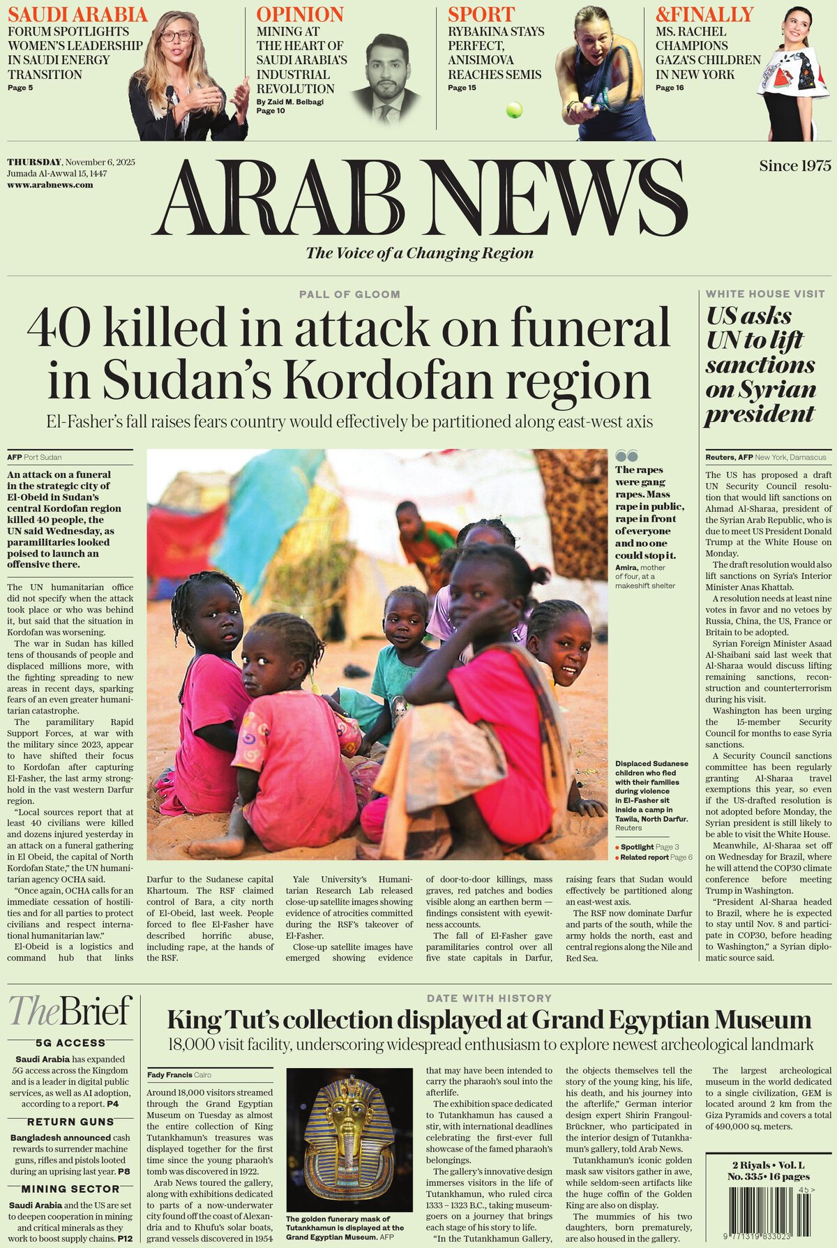 Prima Pagina Arab News 06/11/2025