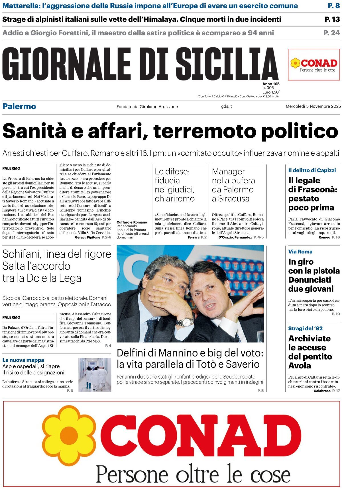 Prima Pagina Giornale di Sicilia (Palermo) 05/11/2025