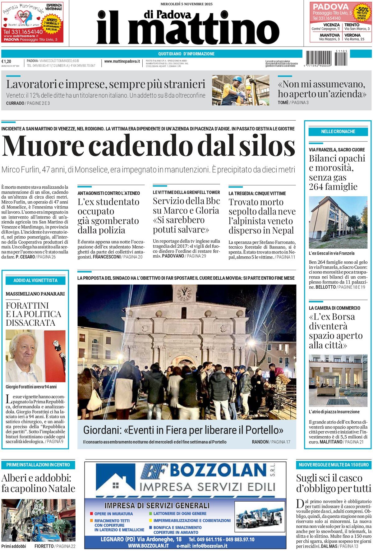 Prima Pagina Il Mattino di Padova 05/11/2025