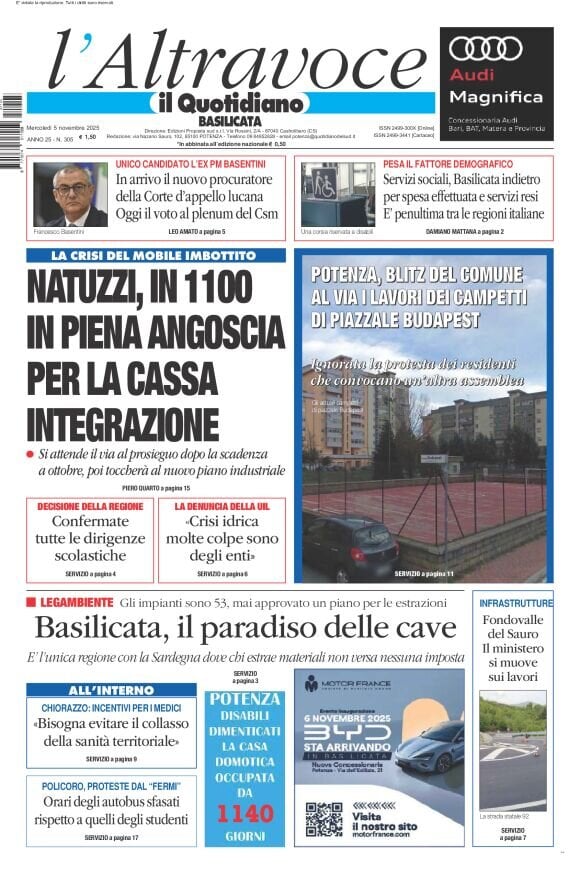 Prima Pagina Il Quotidiano del Sud (Basilicata) 05/11/2025