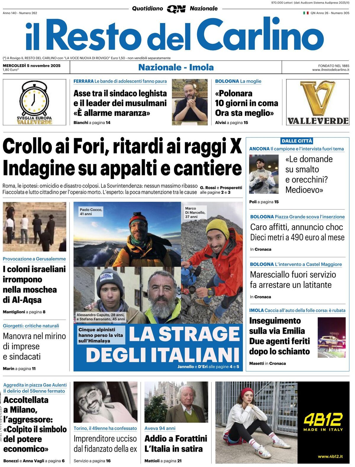 Prima Pagina Il Resto del Carlino 05/11/2025