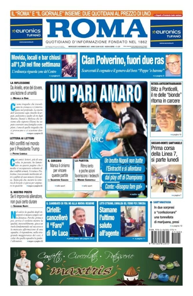 Prima Pagina Il Roma (Quotidiano di Napoli) 05/11/2025