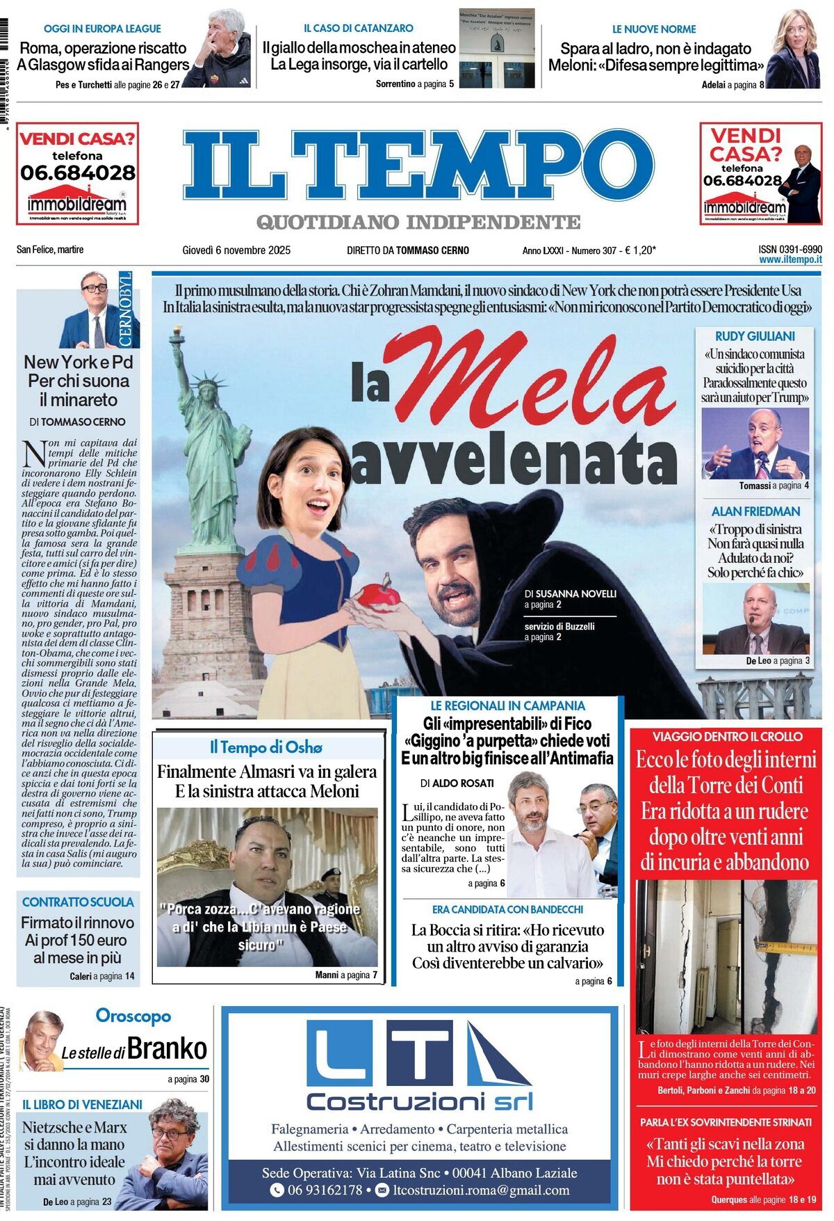Prima Pagina Il Tempo 06/11/2025