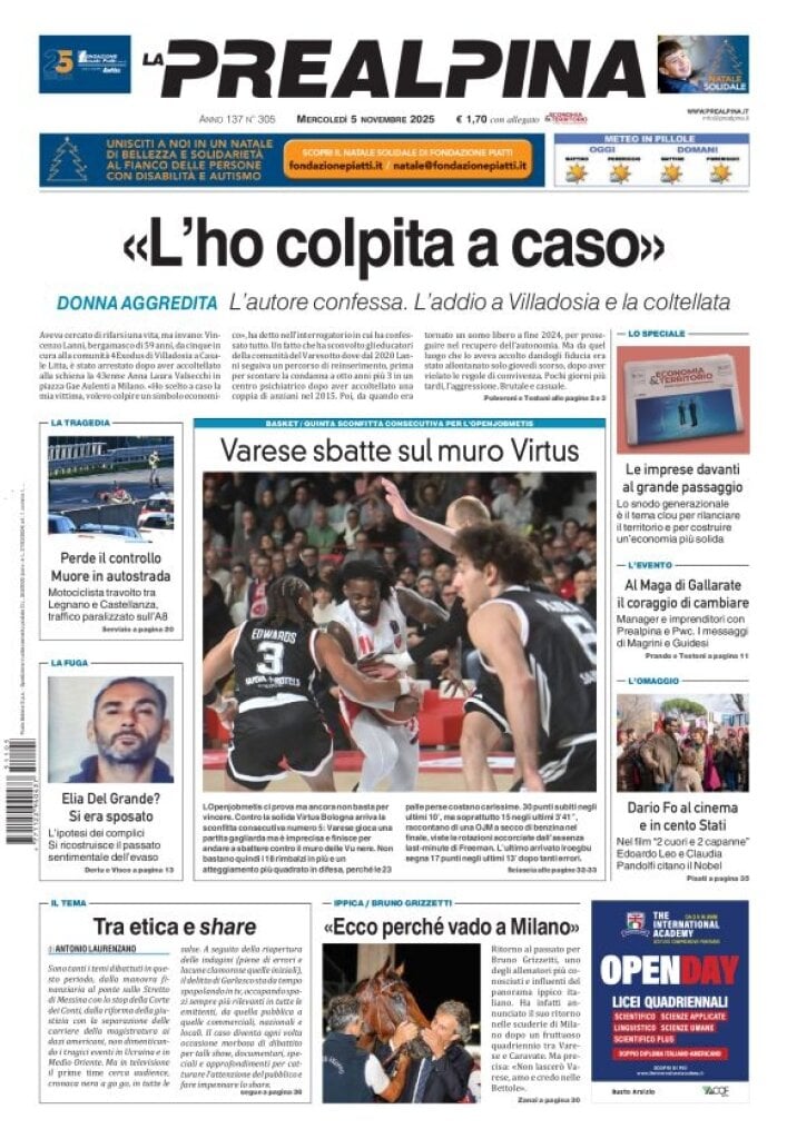 Prima Pagina La Prealpina 05/11/2025