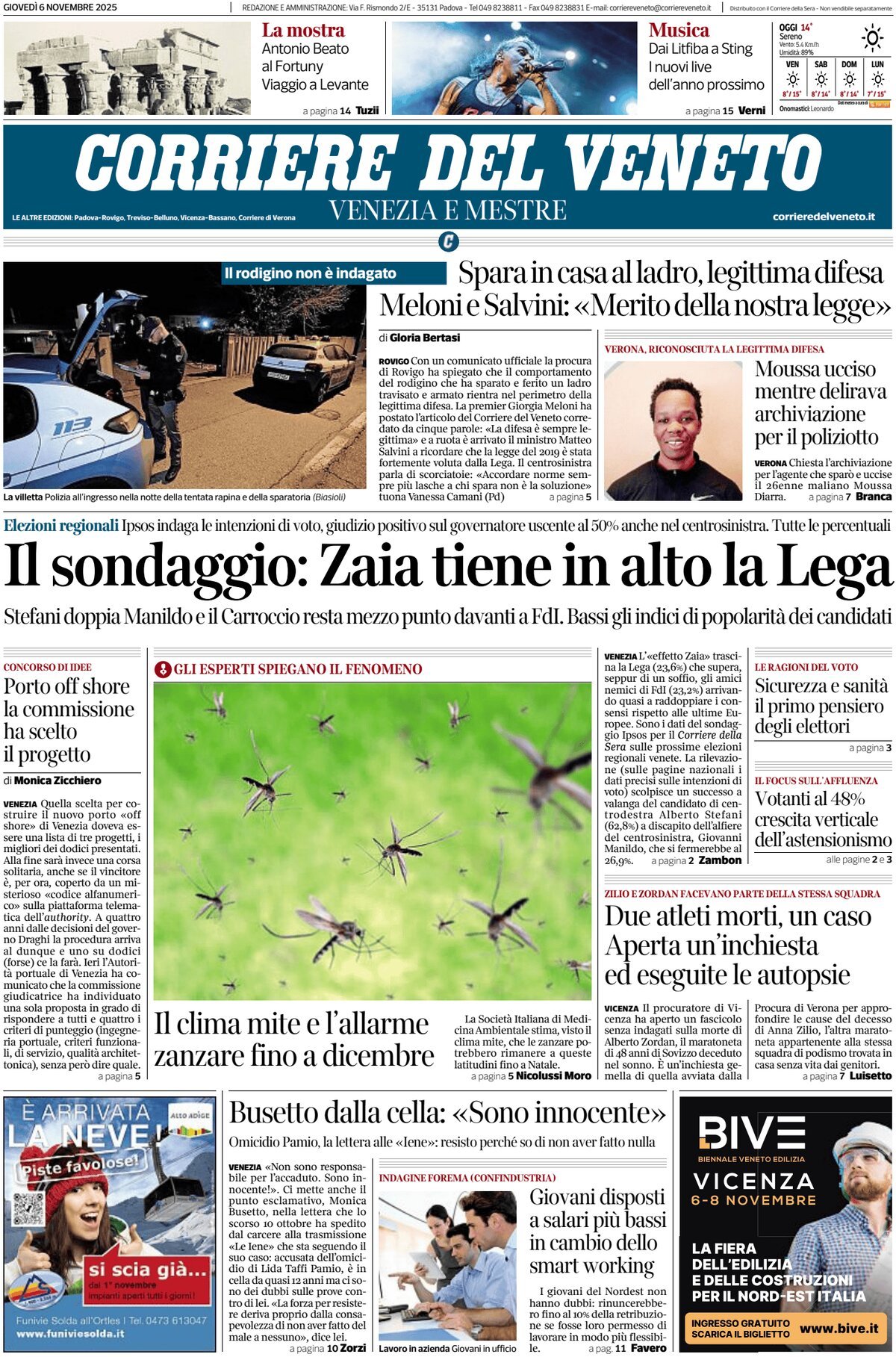 Prima Pagina Corriere del Veneto 06/11/2025