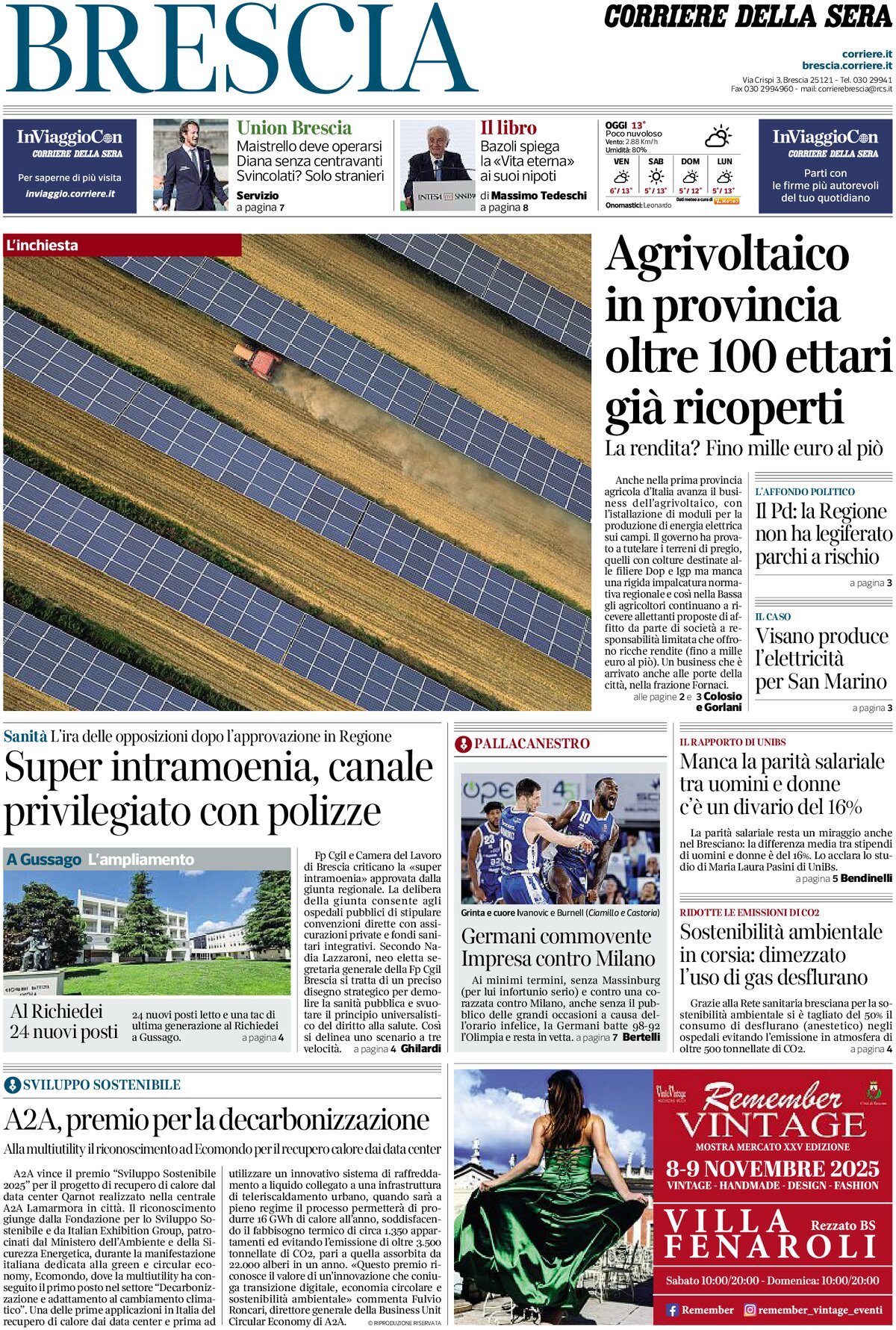 Prima Pagina Corriere della Sera (Brescia) 06/11/2025