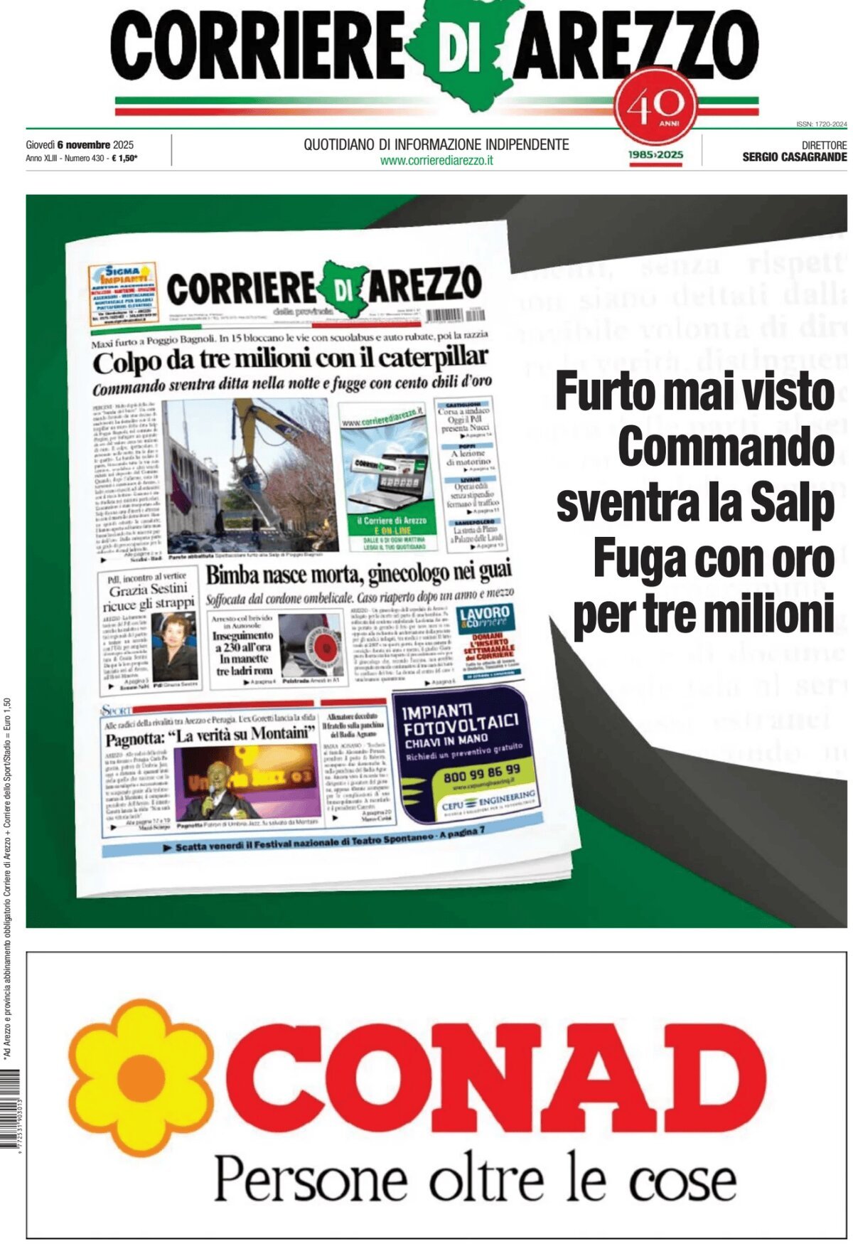 Prima Pagina Corriere di Arezzo 06/11/2025