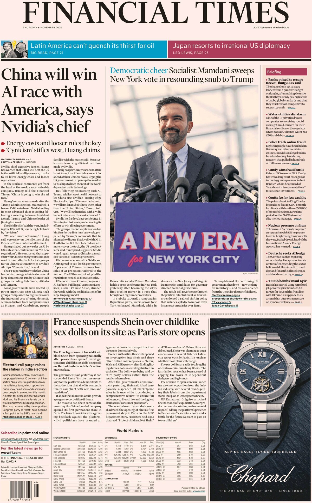 Prima Pagina Financial Times 06/11/2025