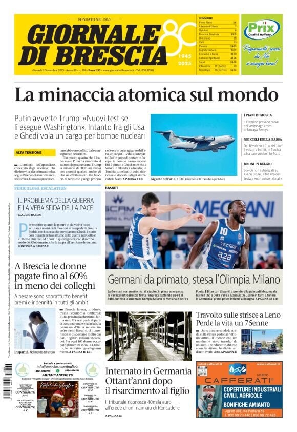 Prima Pagina Giornale di Brescia 06/11/2025