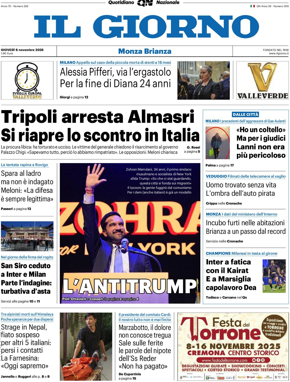 Prima Pagina Il Giorno (Monza Brianza) 06/11/2025