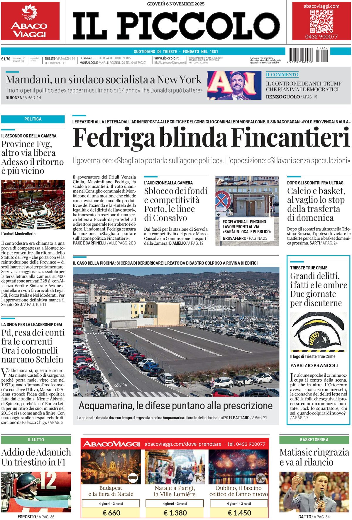 Prima Pagina Il Piccolo (Trieste) 06/11/2025