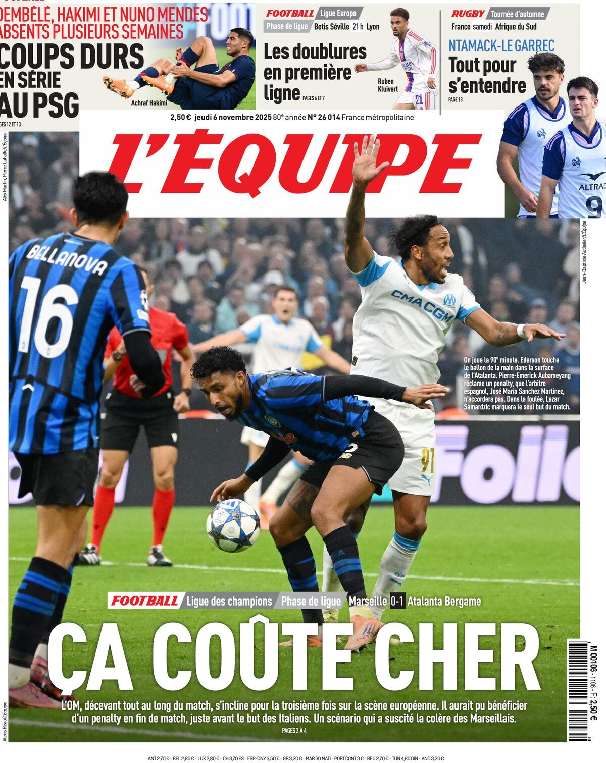 Prima Pagina L'Equipe 06/11/2025