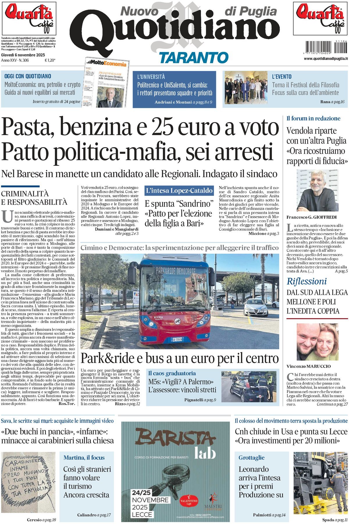 Prima Pagina Nuovo Quotidiano di Puglia (Taranto) 06/11/2025