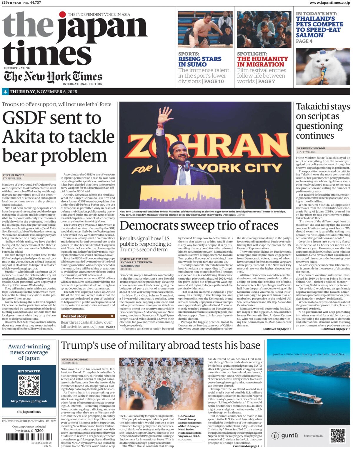 Prima Pagina The Japan Times 06/11/2025