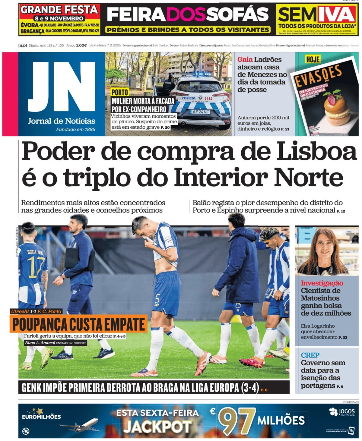 Prima Pagina Jornal de Notícias 07/11/2025