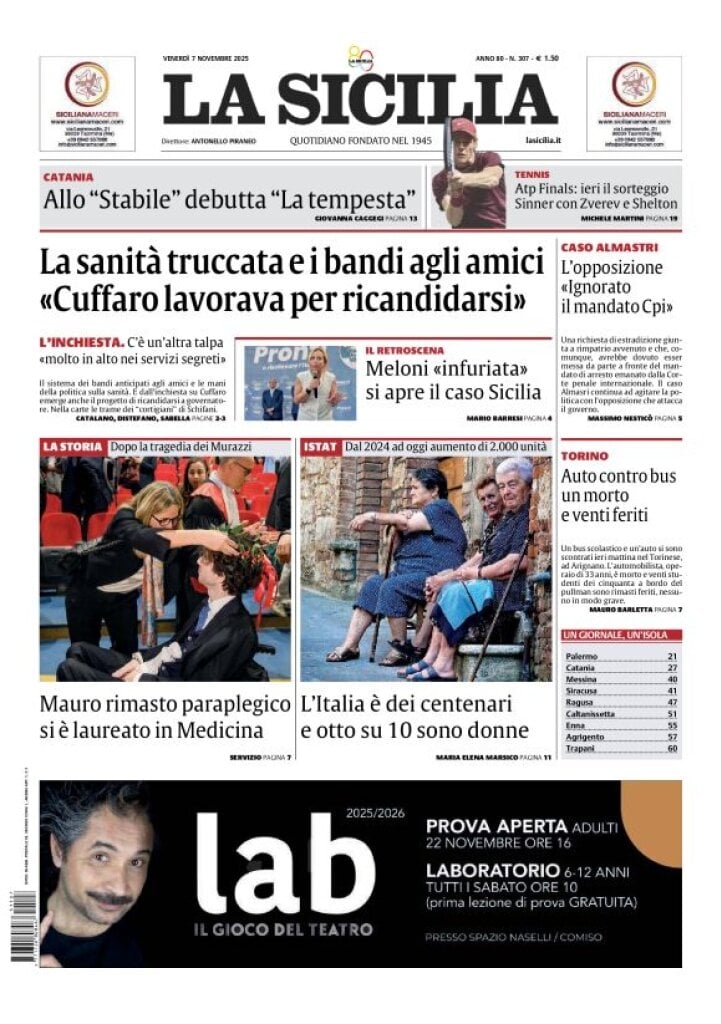 Prima Pagina La Sicilia 07/11/2025