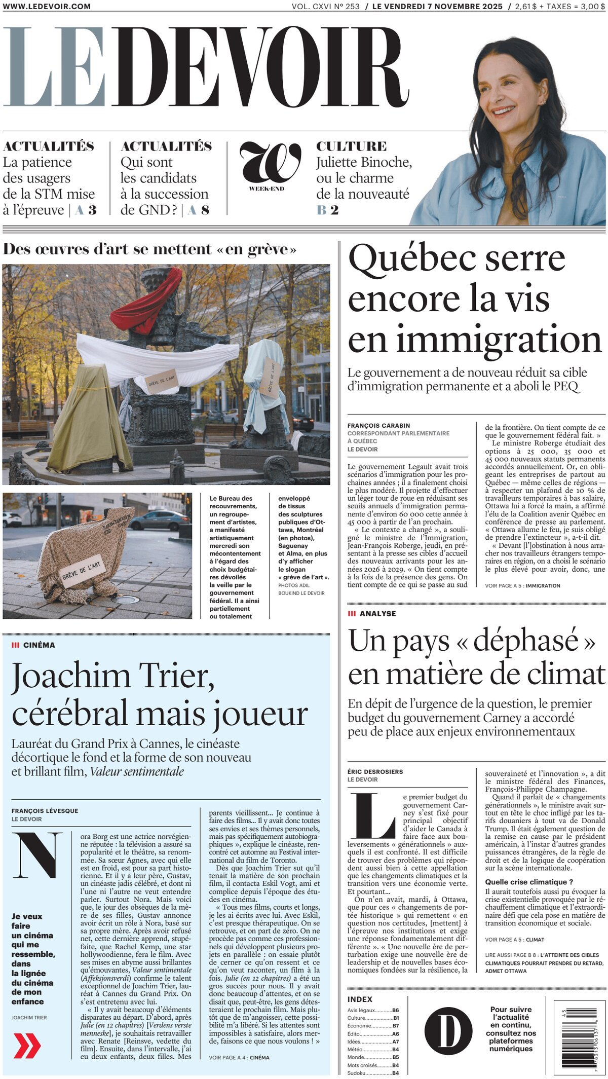 Prima Pagina Le Devoir 07/11/2025