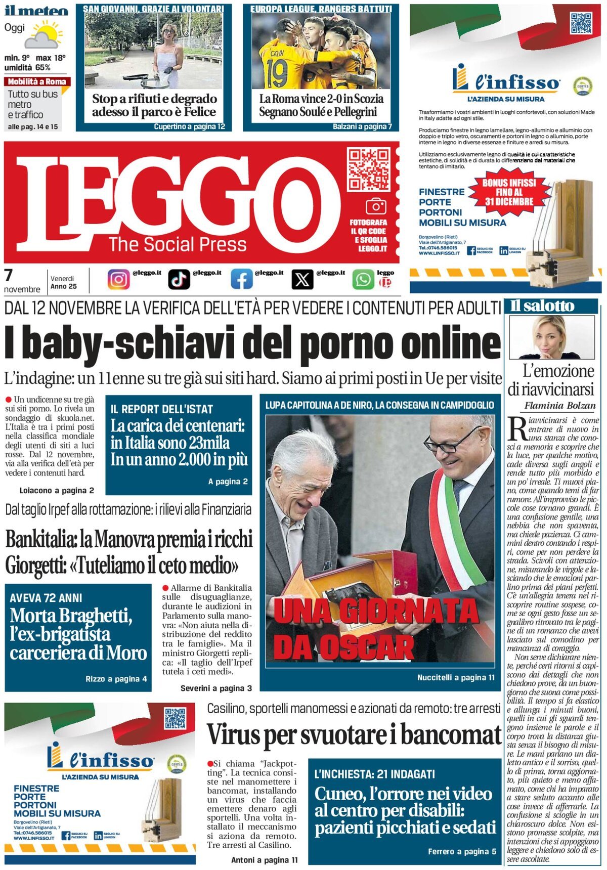 Prima Pagina Leggo (Roma) 07/11/2025