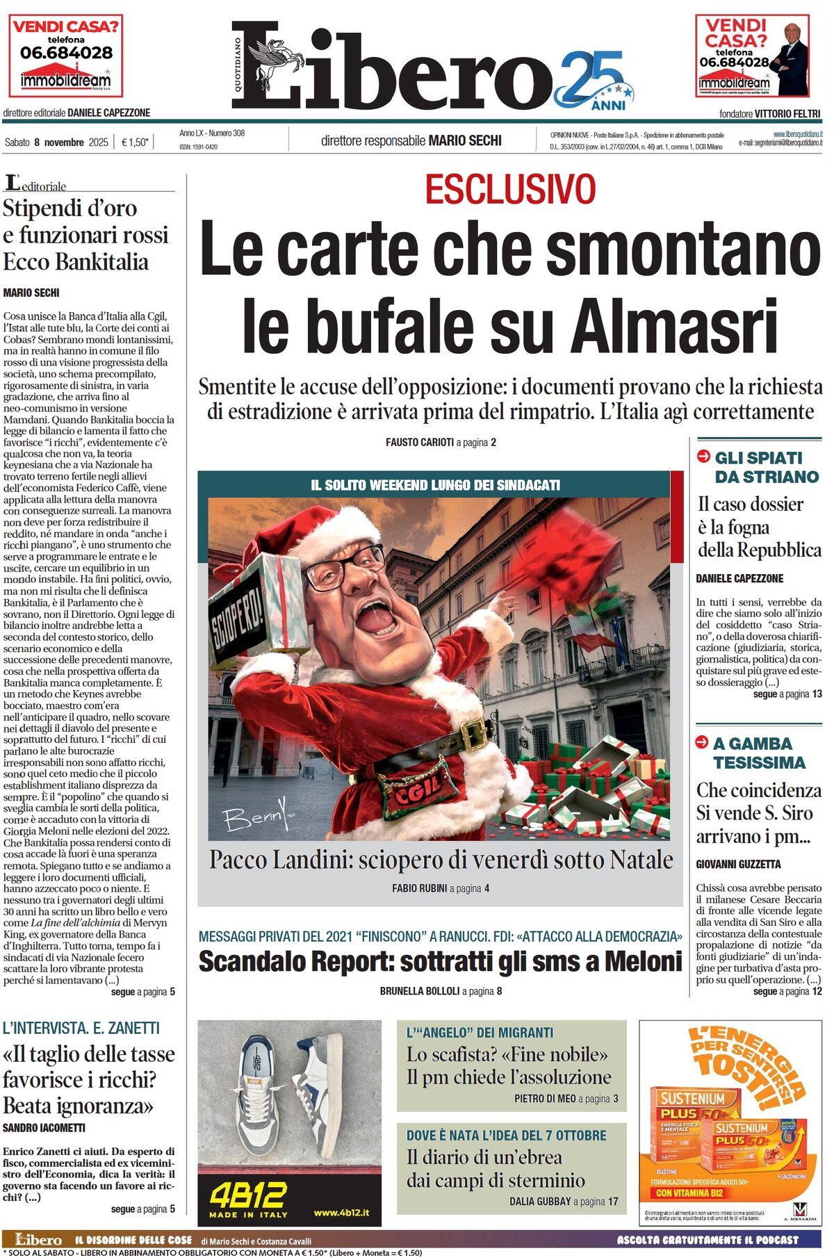 Prima Pagina Libero Quotidiano 08/11/2025