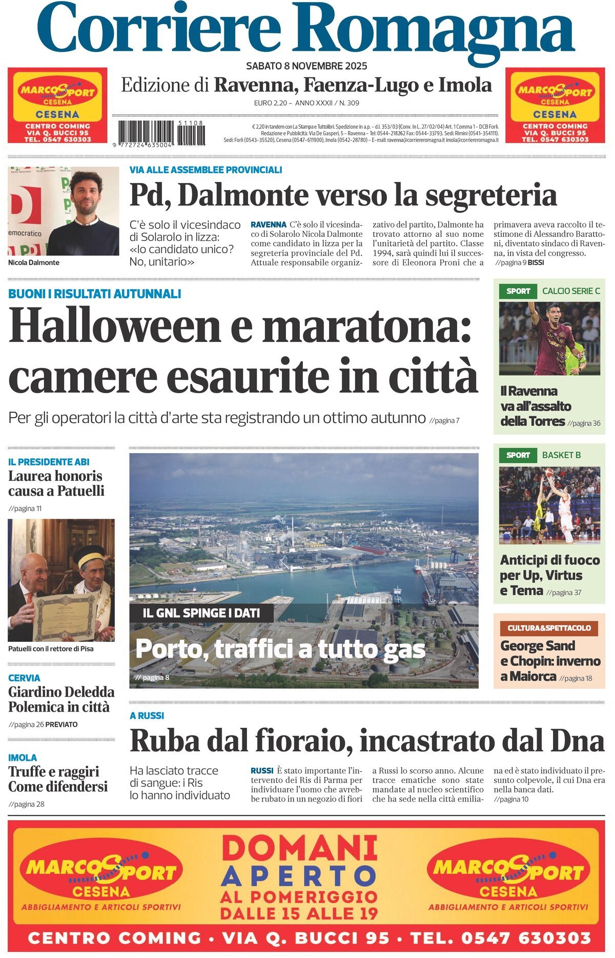 Prima Pagina Corriere Romagna (Ravenna e Imola) 08/11/2025