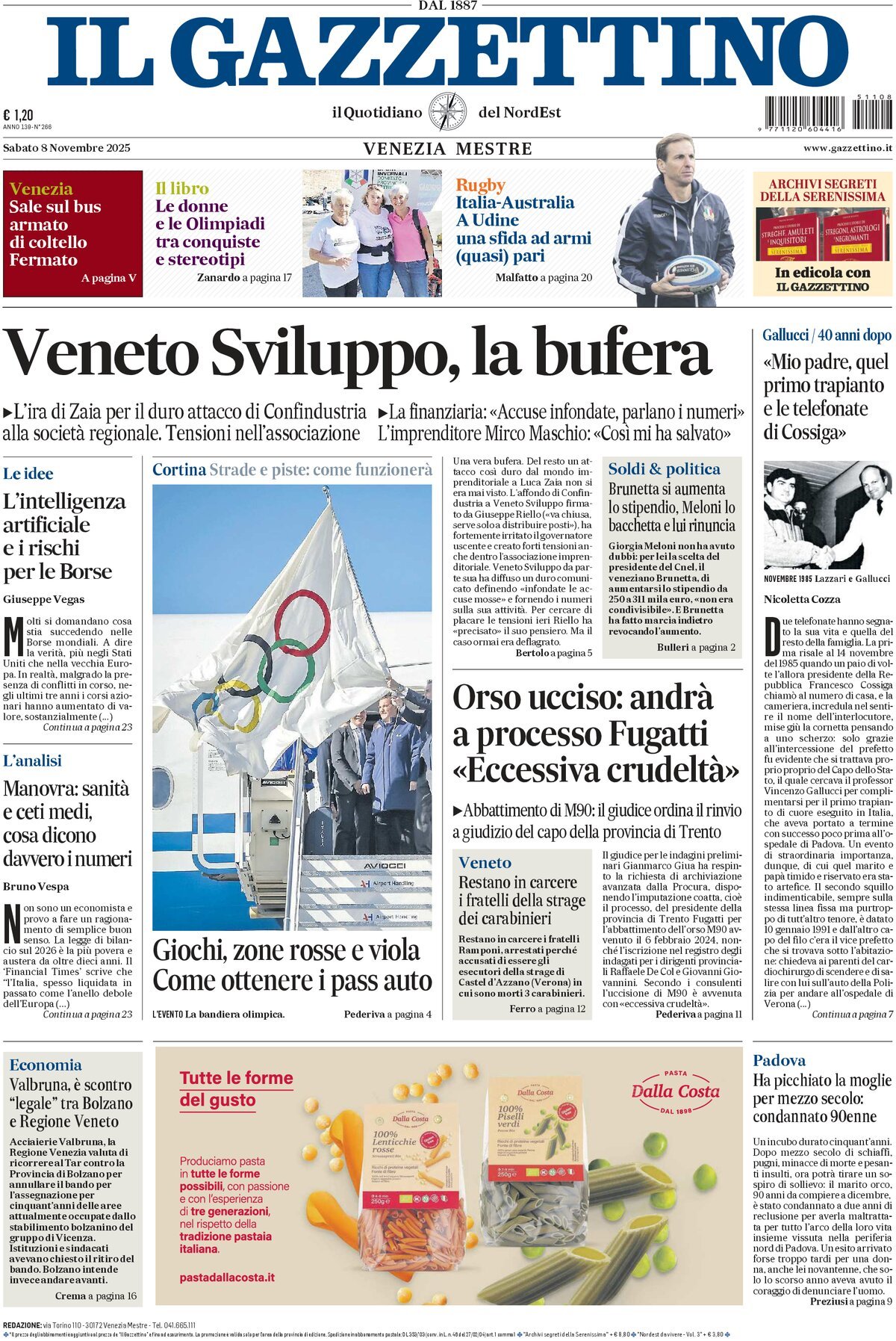 Prima Pagina Il Gazzettino 08/11/2025