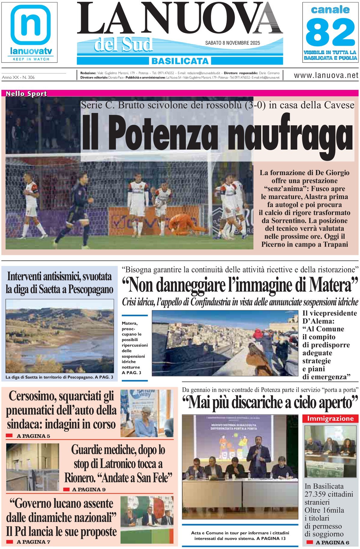 Prima Pagina La Nuova del Sud (Basilicata) 08/11/2025