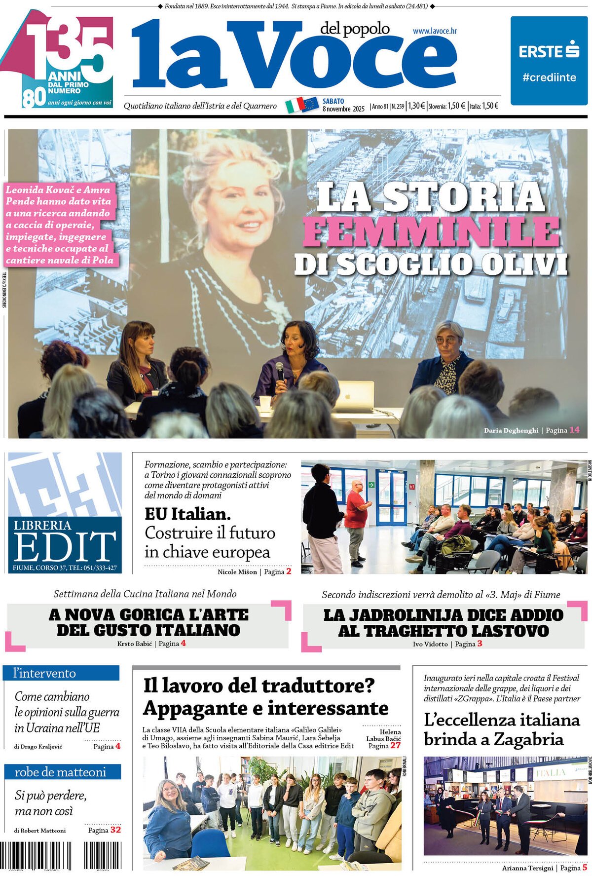 Prima Pagina La Voce del popolo 08/11/2025