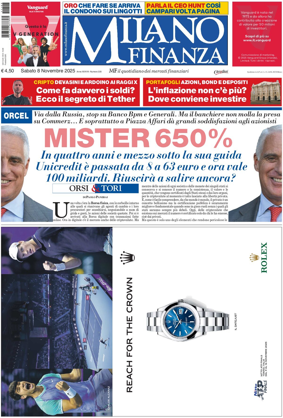 Prima Pagina MF Milano Finanza 08/11/2025