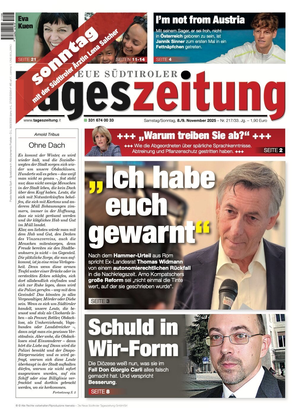 Prima Pagina Die Neue Südtiroler Tageszeitung 09/11/2025