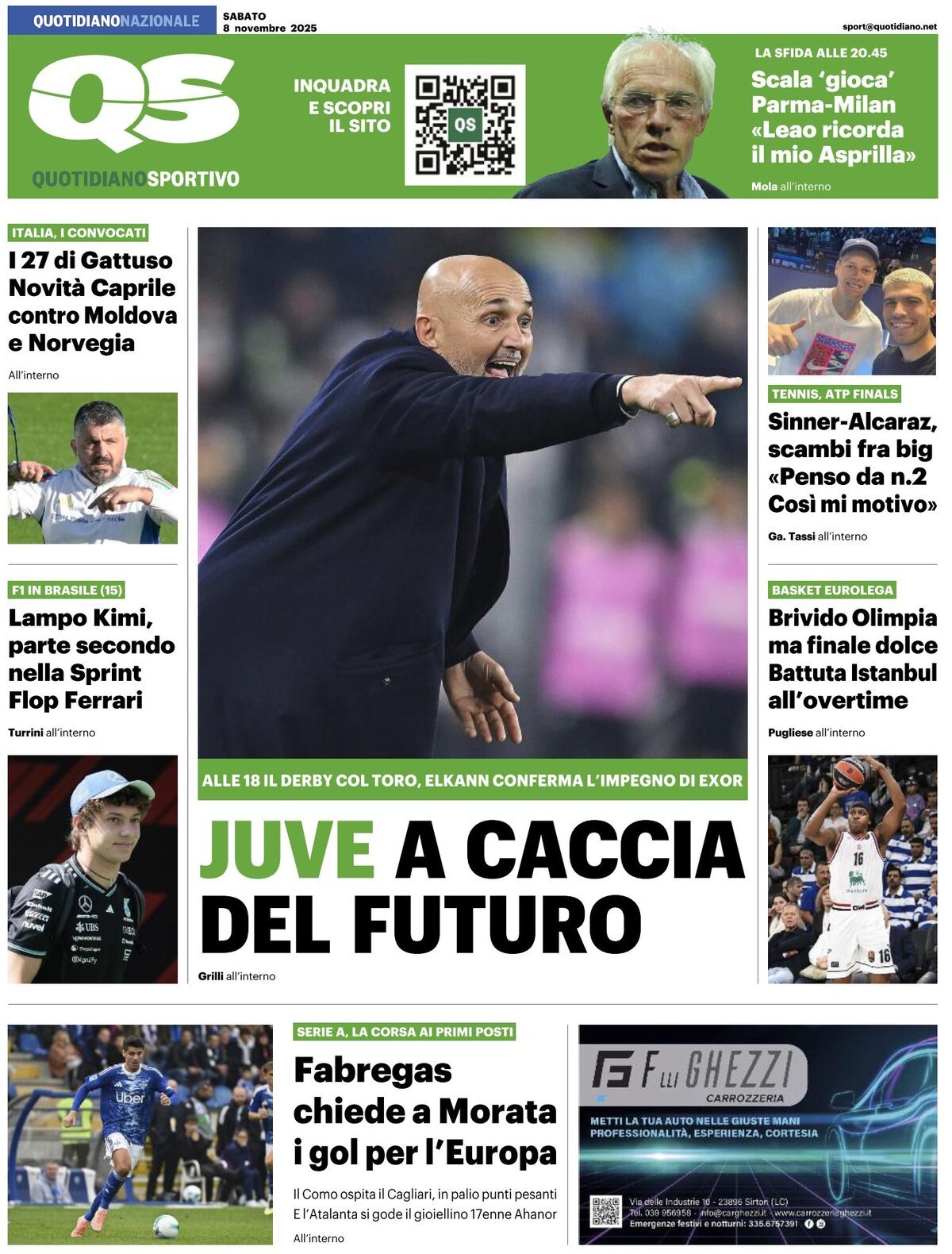 Prima Pagina QS Quotidiano Sportivo 08/11/2025