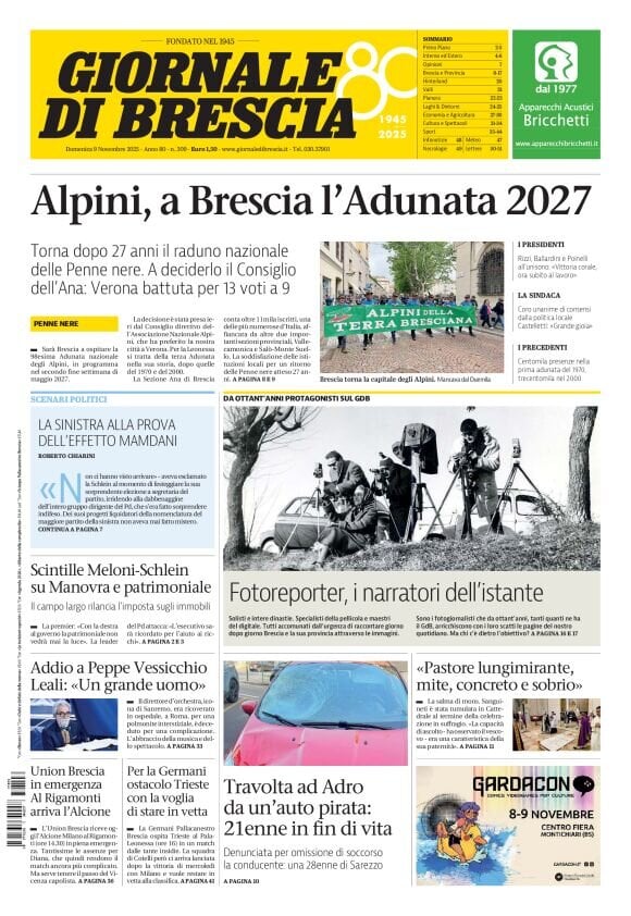 Prima Pagina Giornale di Brescia 09/11/2025