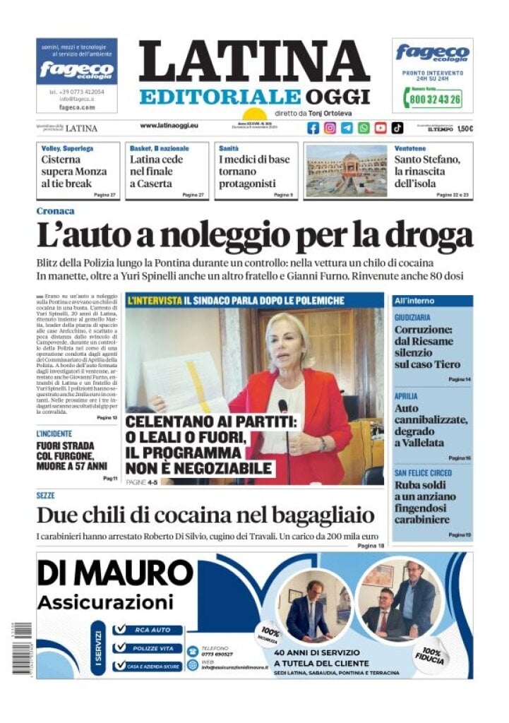 Prima Pagina Latina Editoriale Oggi 09/11/2025