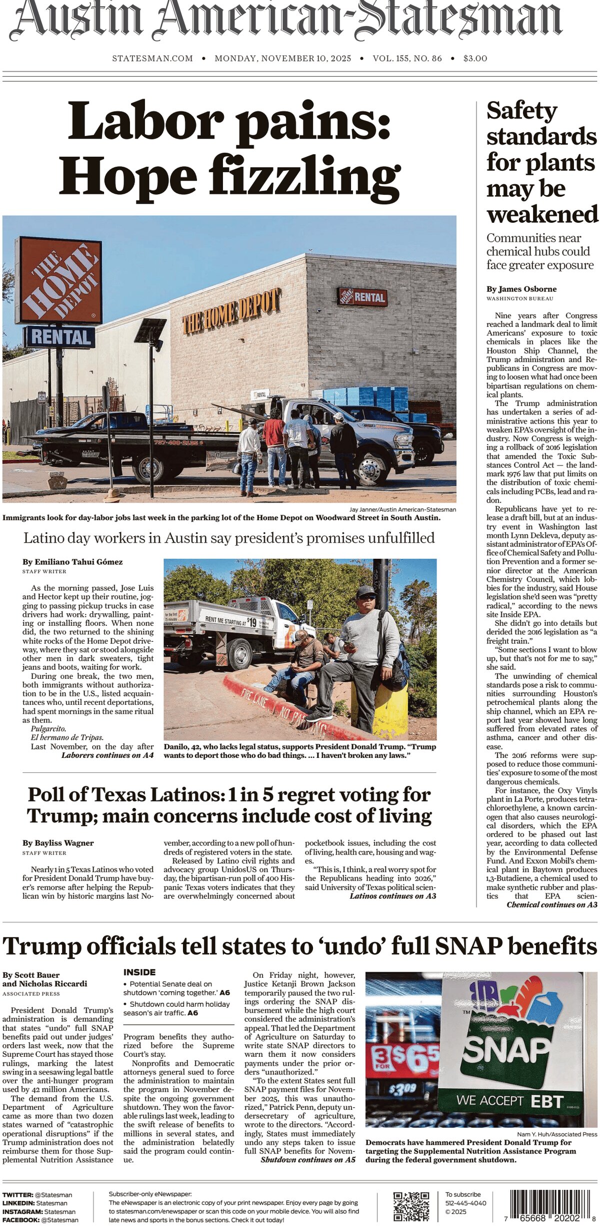 Prima Pagina Austin American-Statesman 10/11/2025